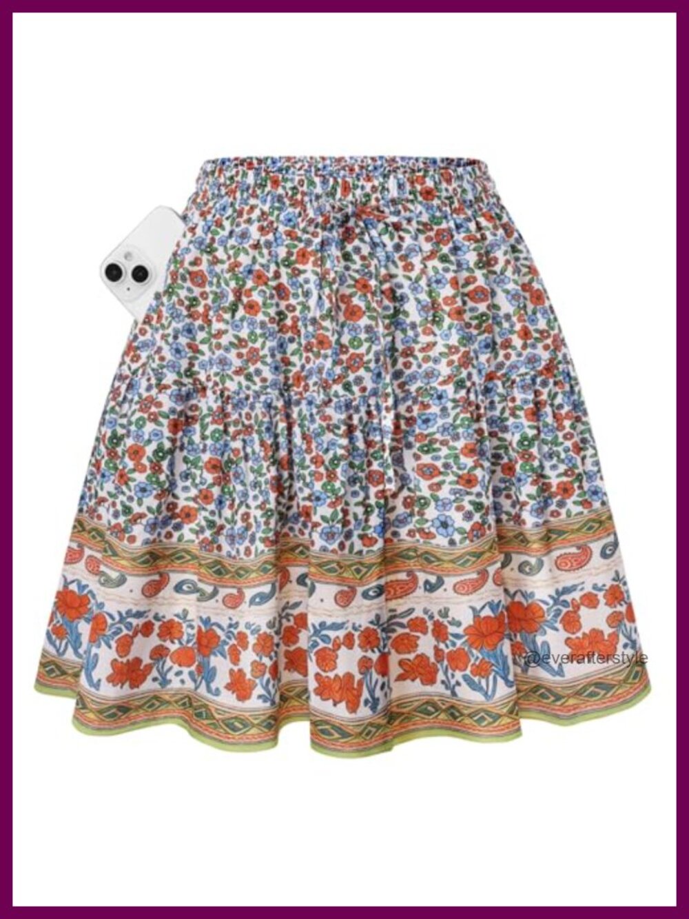Boho Mini Skort with Pockets Built-in Shorts High Waist A-Line Polyester